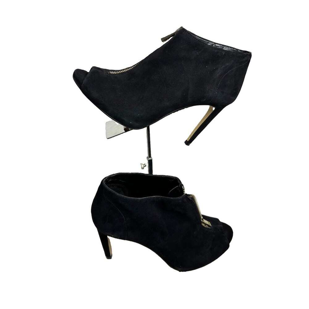 Ann Taylor Black Suede Peep Toe Bootie Stiletto 8M Mattie Zipper Shootie